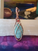 Load image into Gallery viewer, Amazonite Wrapped in Bare Copper with Carnelian Accent Stone