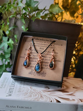 Load image into Gallery viewer, Labradorite Earring & Pendant Set in Enameled Copper
