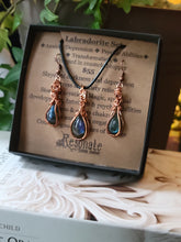 Load image into Gallery viewer, Labradorite Earring & Pendant Set in Enameled Copper