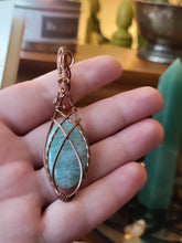 Load image into Gallery viewer, Amazonite Wrapped in Bare Copper with Carnelian Accent Stone
