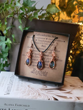 Load image into Gallery viewer, Labradorite Earring &amp; Pendant Set in Bare Copper
