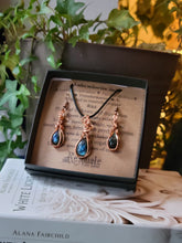 Load image into Gallery viewer, Labradorite Earring &amp; Pendant Set in Enameled Copper
