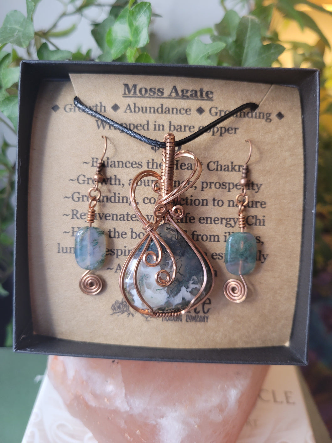 Moss Agate Pendant and Earring Set